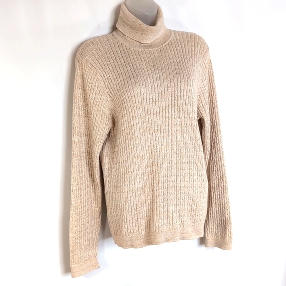 Jeanne Pierre Women’s Long Sleeve Cream & Gold Glitter Turtle Neck Sweater - XL - Picture 3 of 9